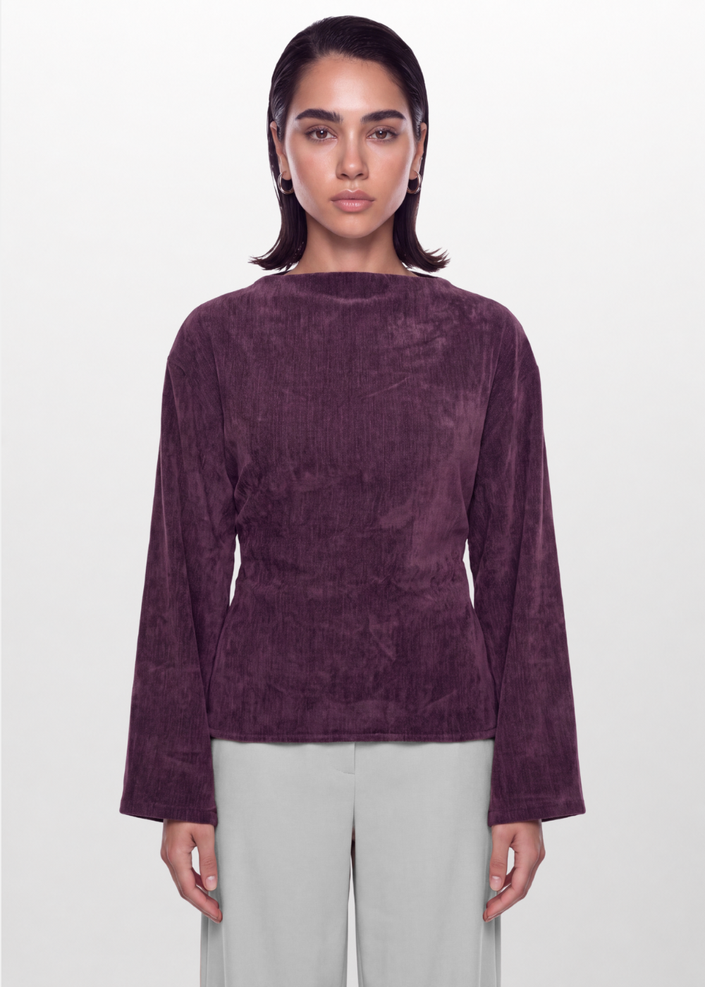 Soft Texture Wrap-Tie Blouse - Wine