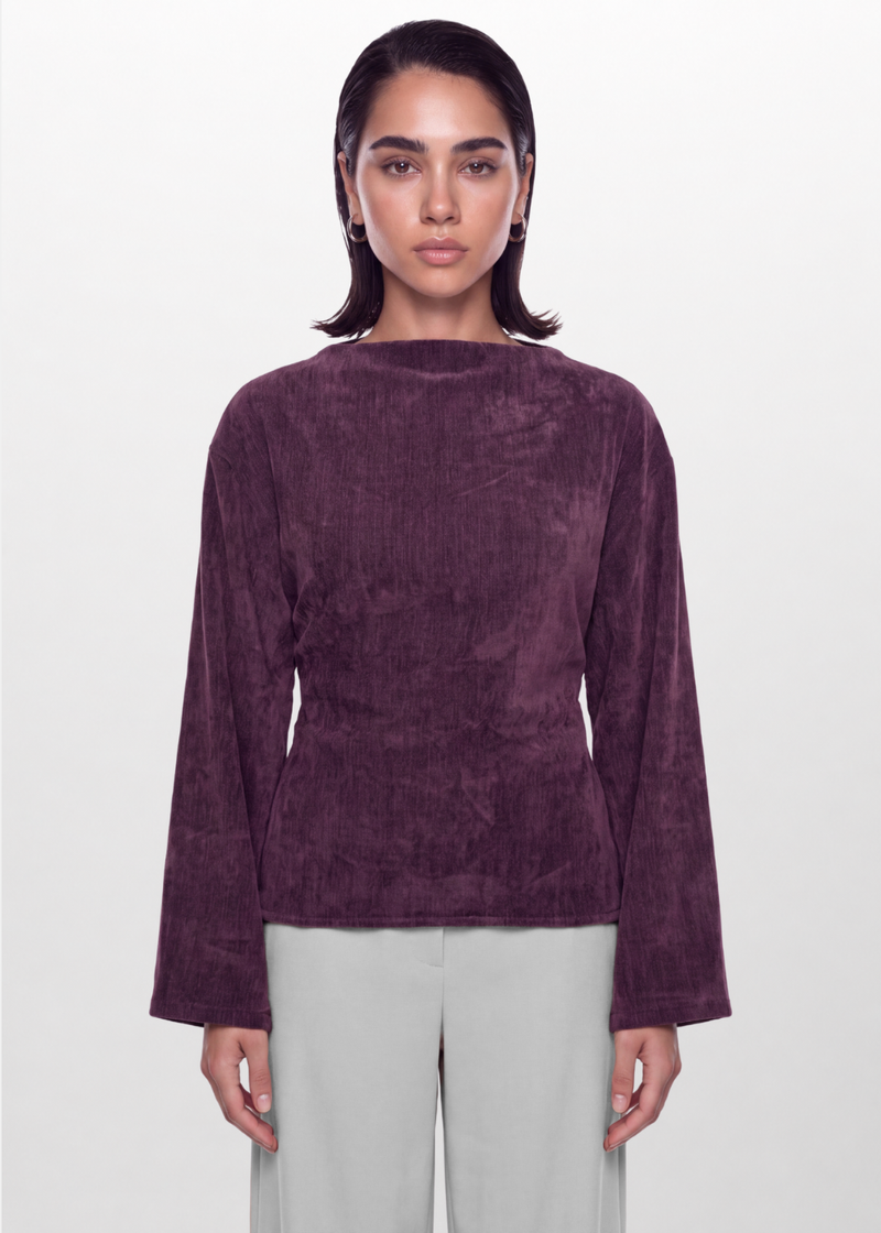 Soft Texture Wrap-Tie Blouse - Wine