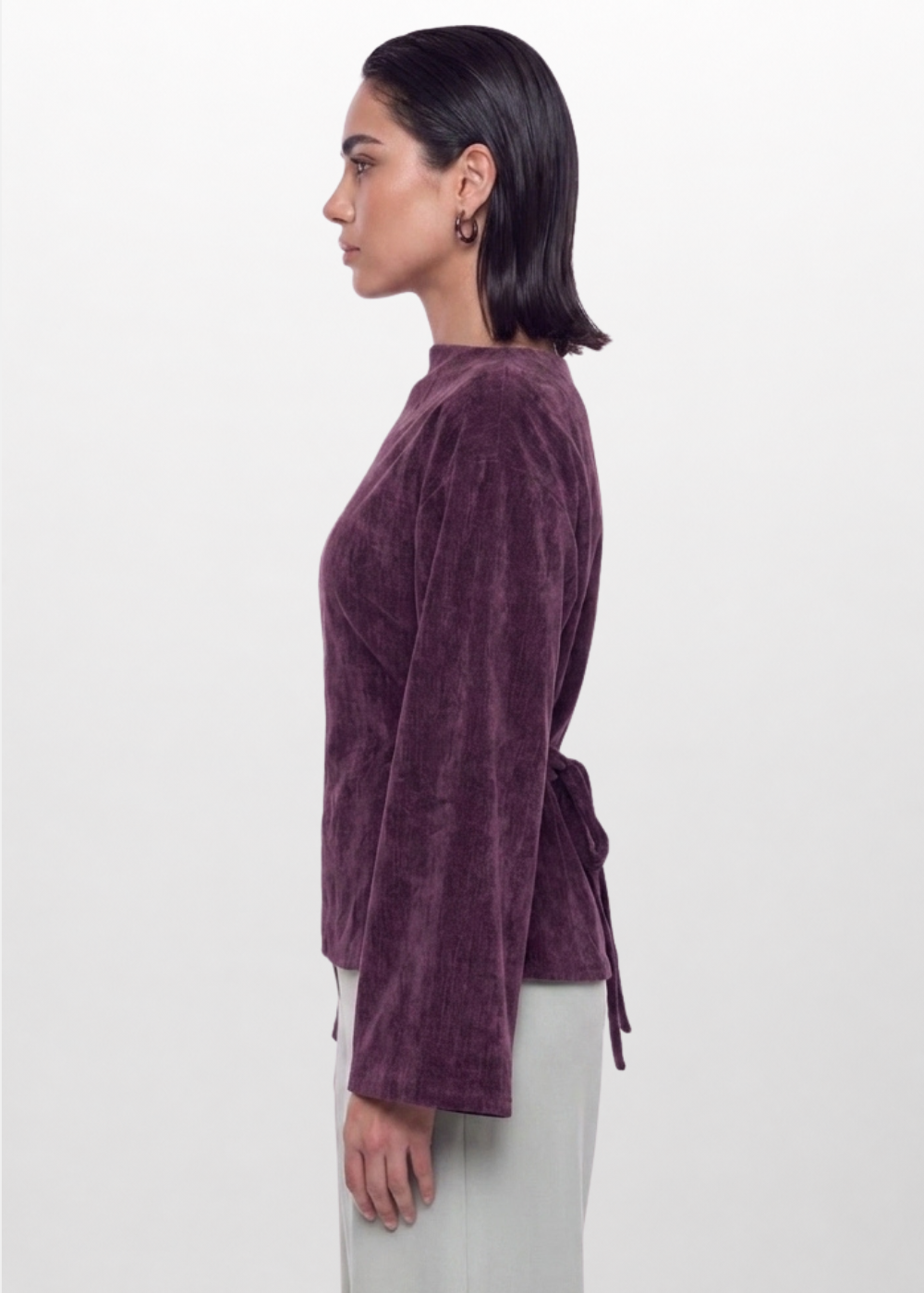 Soft Texture Wrap-Tie Blouse - Wine