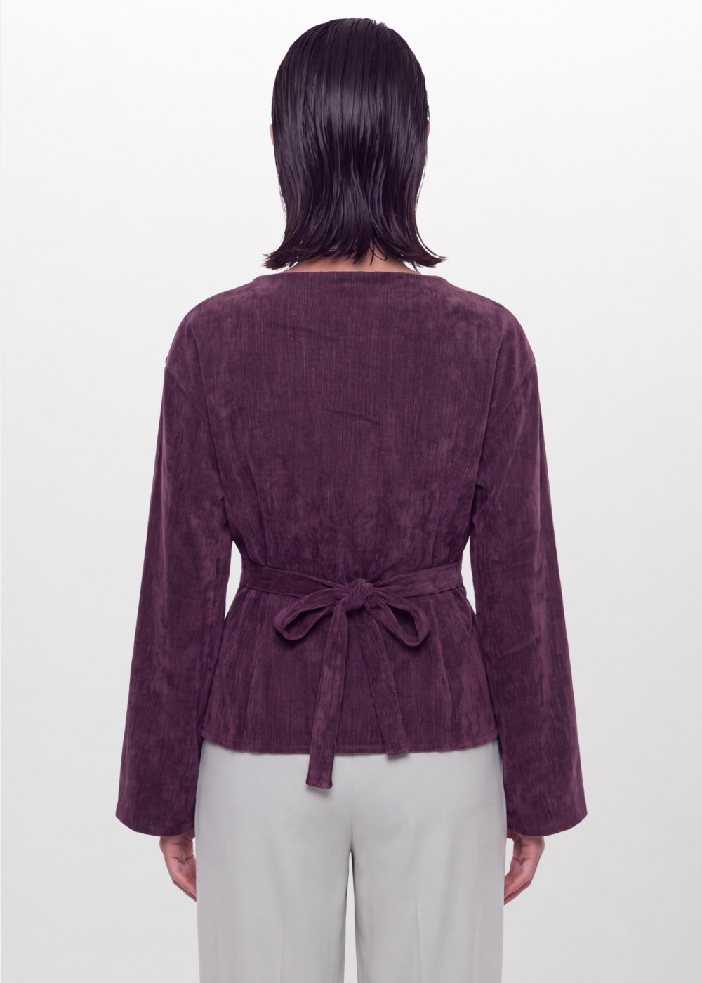 Soft Texture Wrap-Tie Blouse - Wine