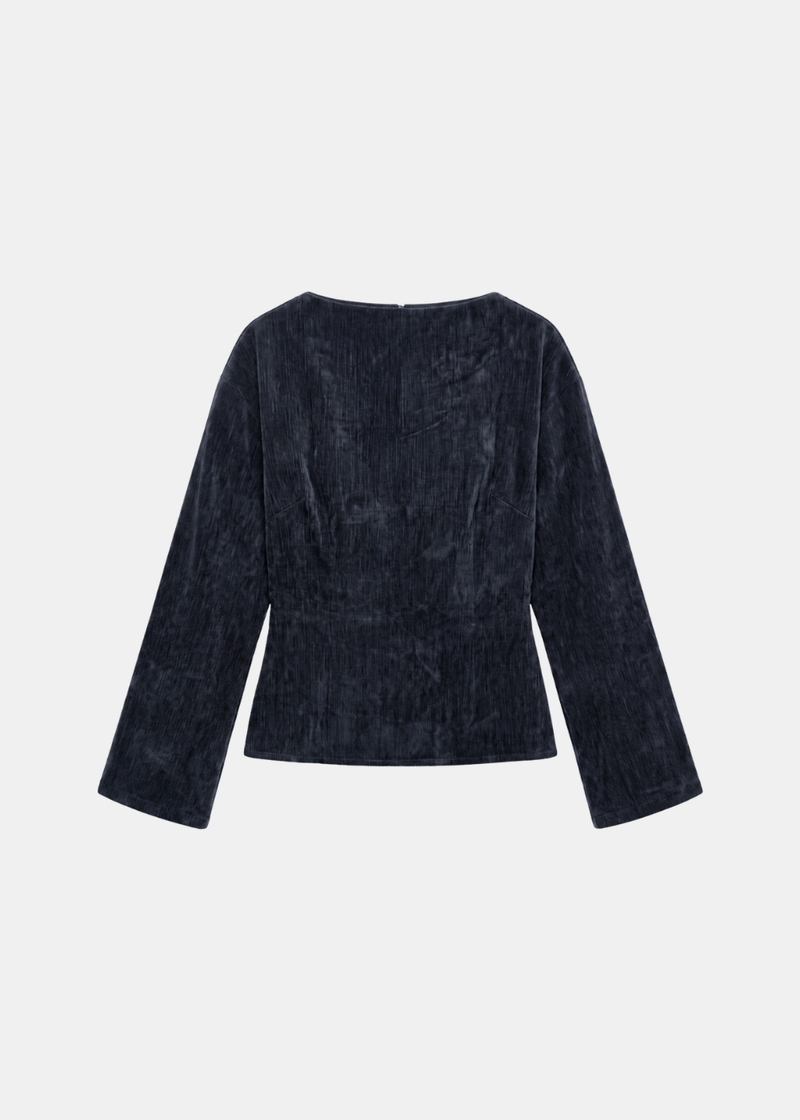 Soft Texture Wrap-Tie Blouse - Navy