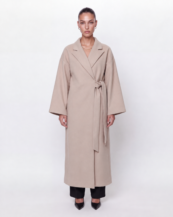 Wide Sleeve Belted Maxi Coat