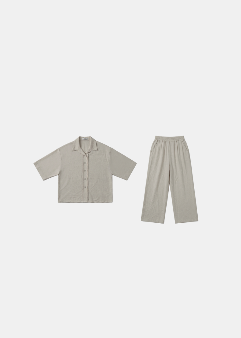 Buttoned 3/4 Sleeves Linen Feel Two Piece