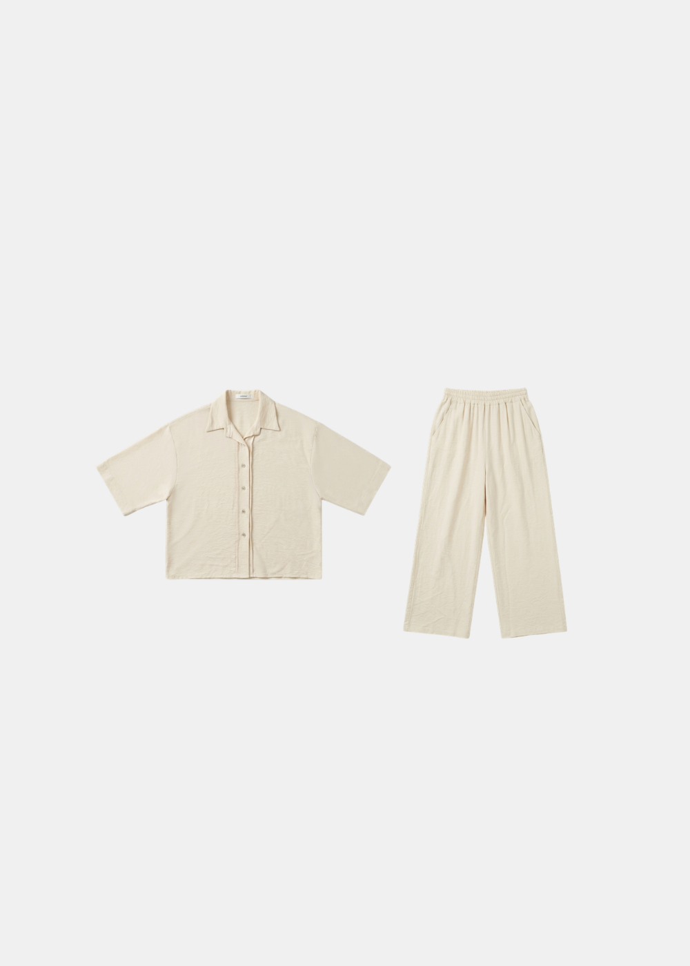Buttoned 3/4 Sleeves Linen Feel Two Piece