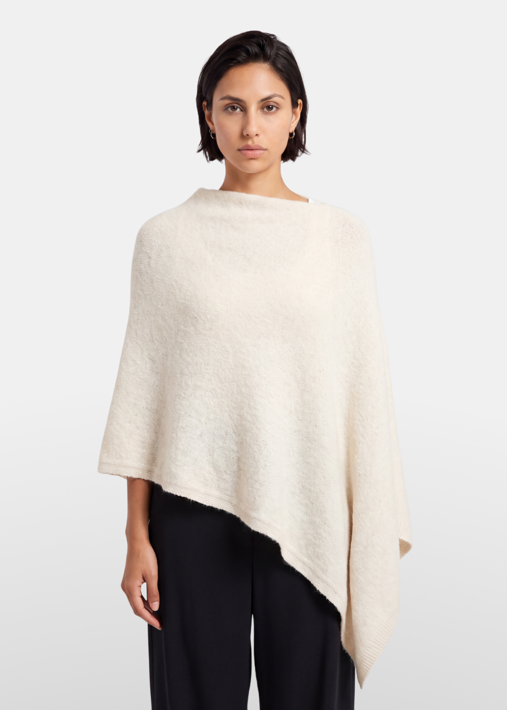 Asymmetrical Knitted Cape Poncho Beige