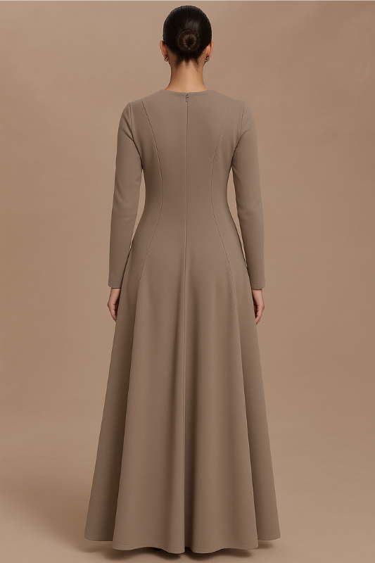 Flared Long Sleeve Maxi Dress - Taupe