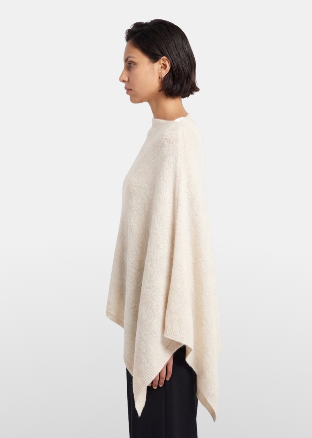 Asymmetrical Knitted Cape Poncho Beige