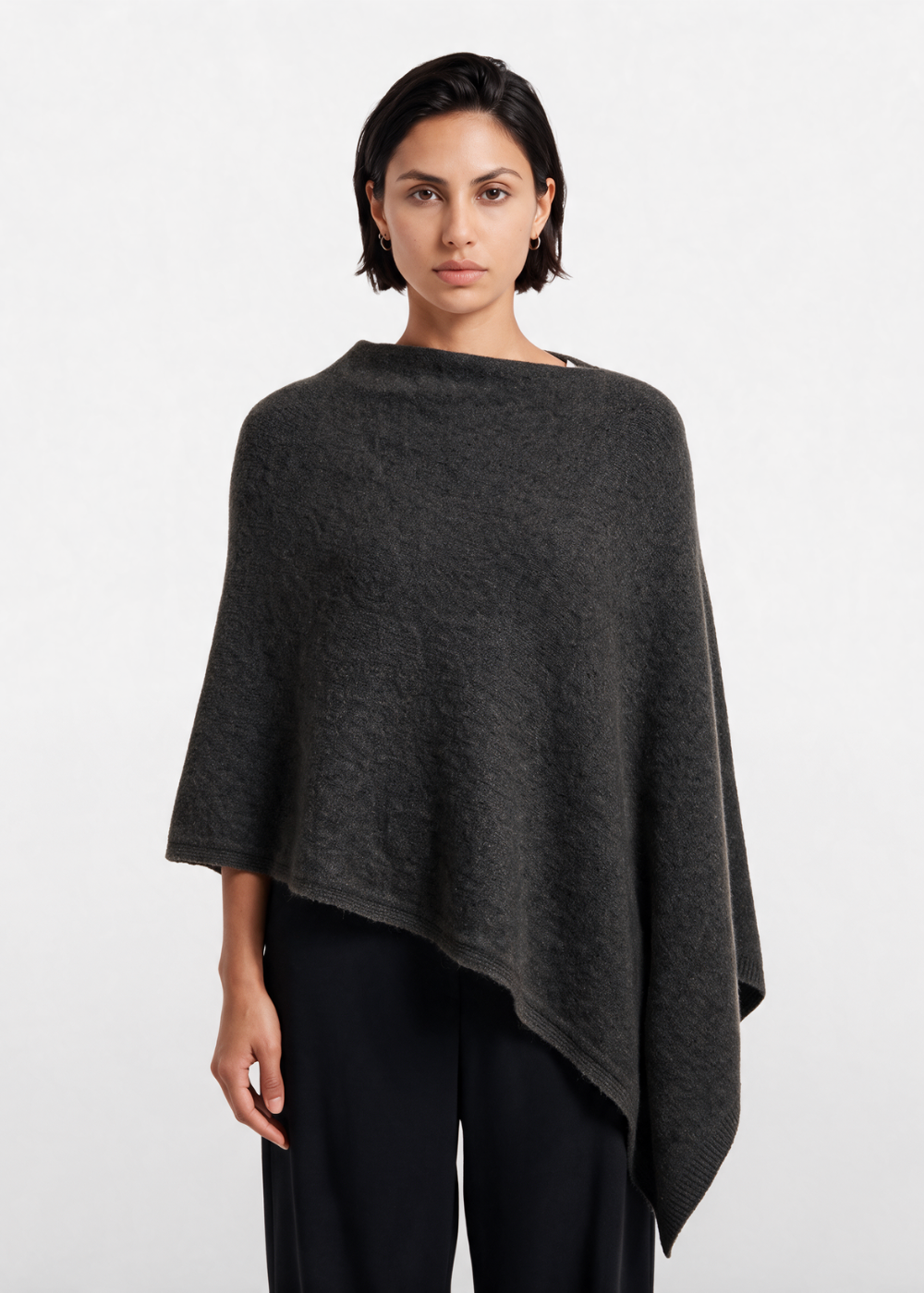 Asymmetrical Knitted Cape Poncho Ash Brown