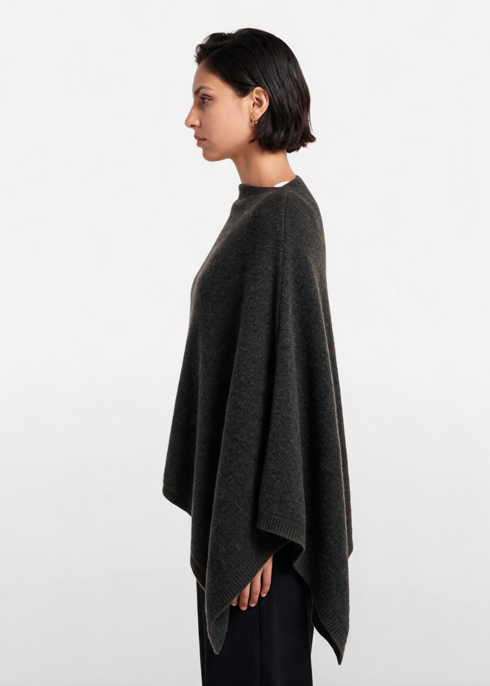 Asymmetrical Knitted Cape Poncho Ash Brown