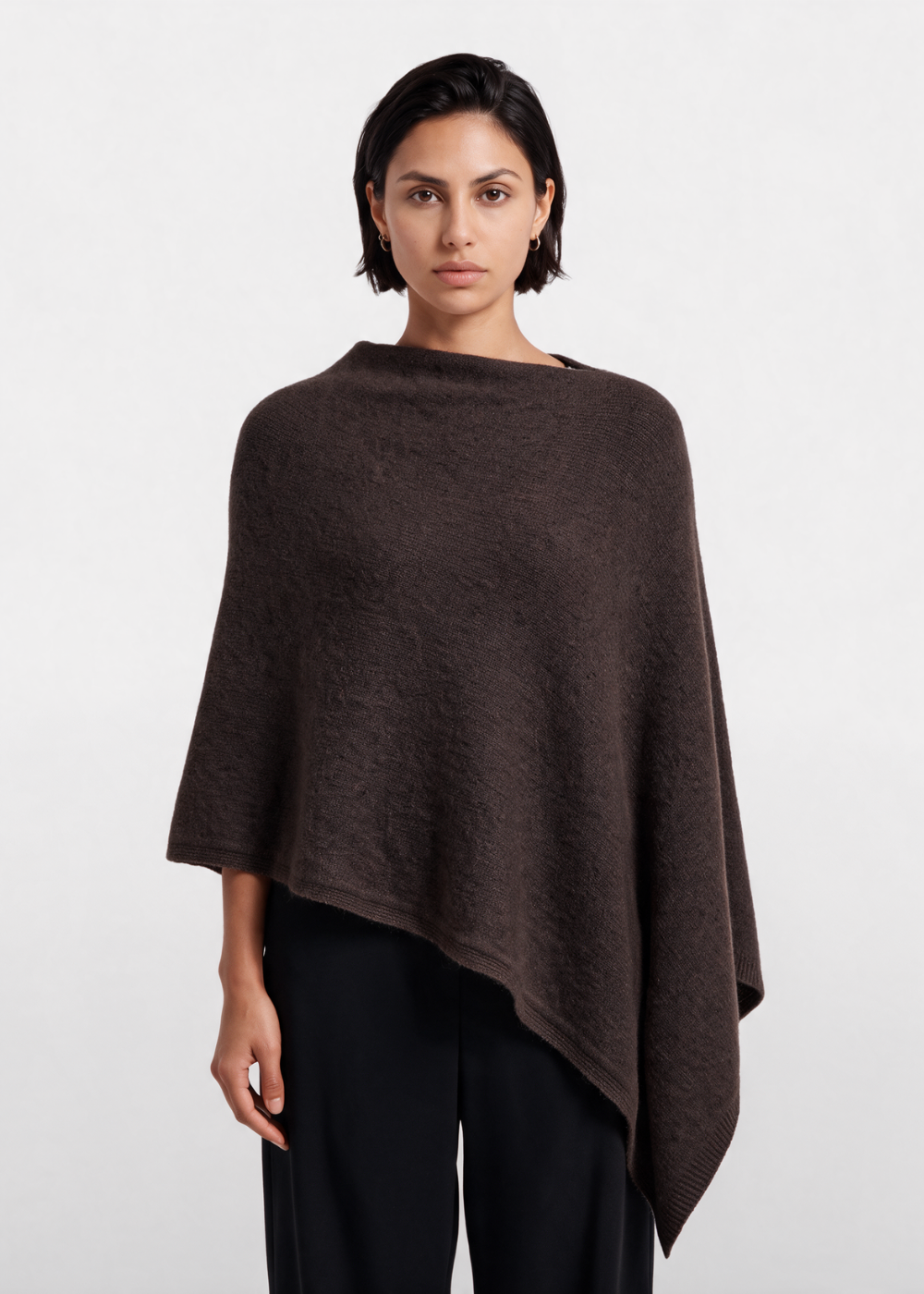 Asymmetrical Knitted Cape Poncho Chocolate