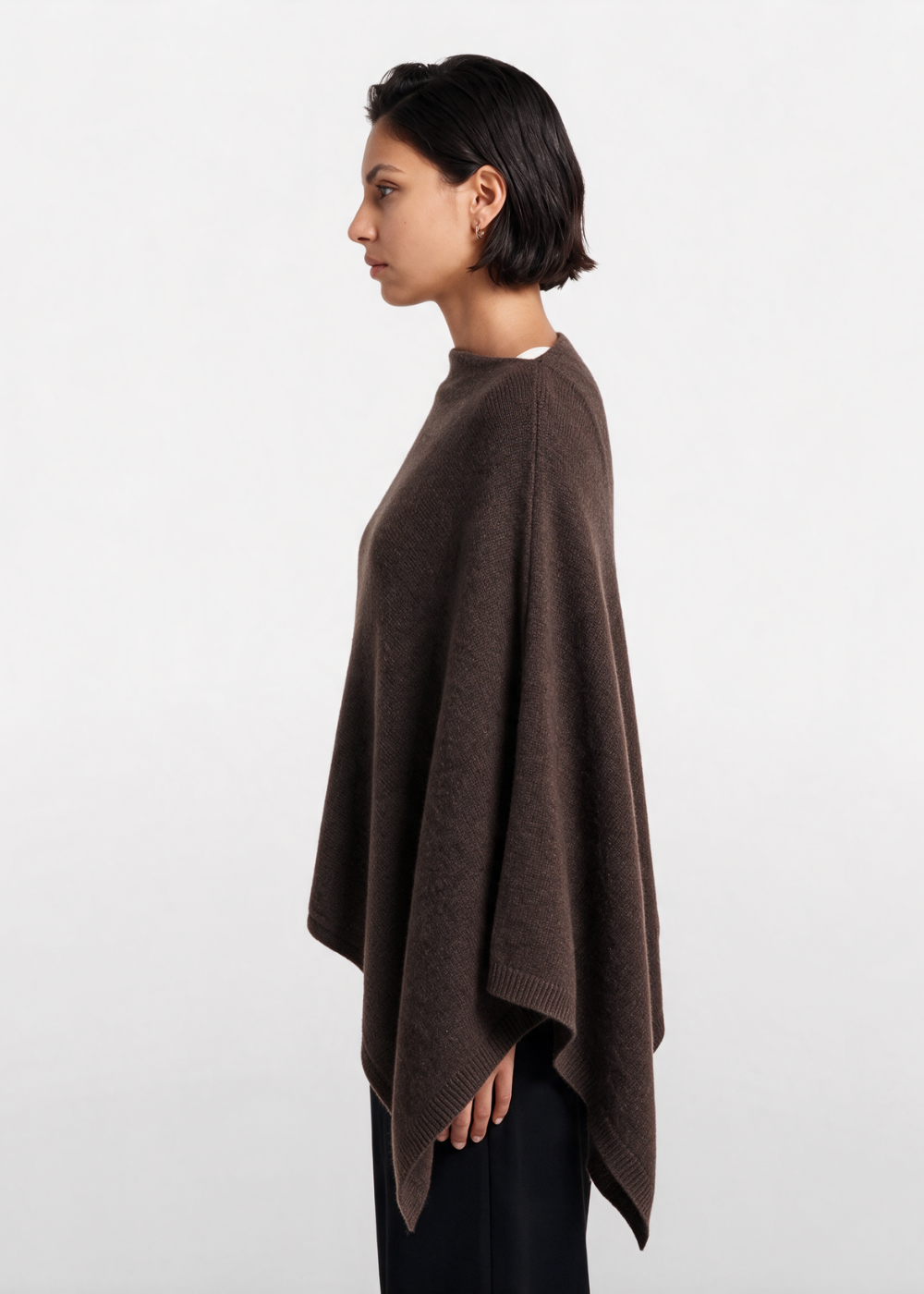 Asymmetrical Knitted Cape Poncho Chocolate