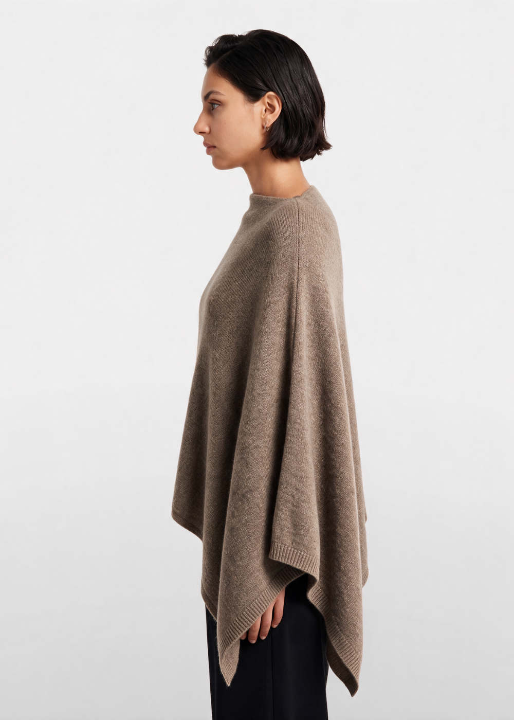Asymmetrical Knitted Cape Poncho Taupe