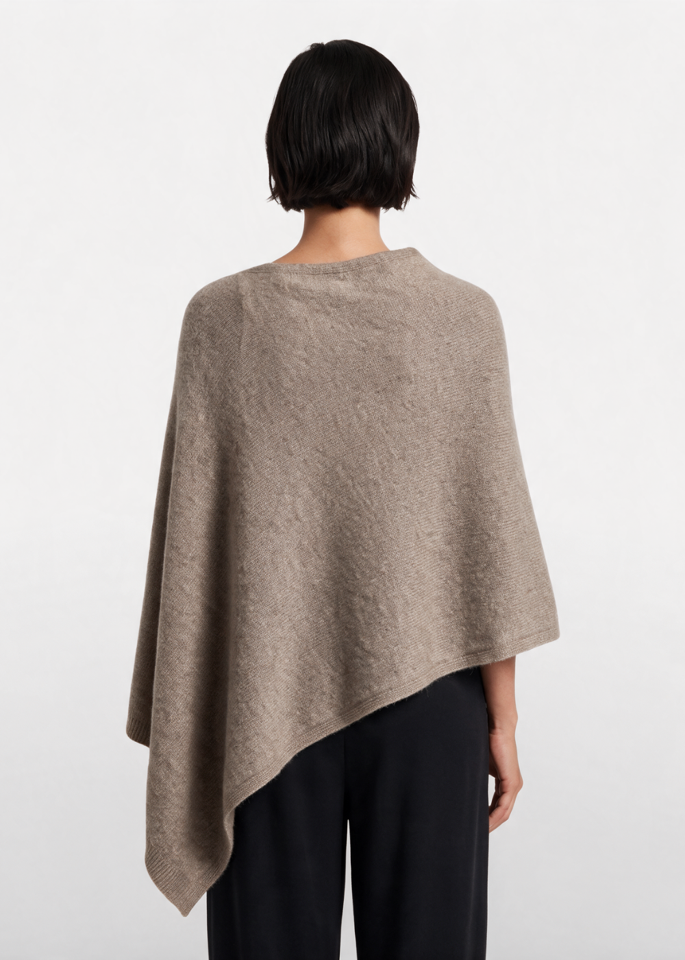 Asymmetrical Knitted Cape Poncho Taupe
