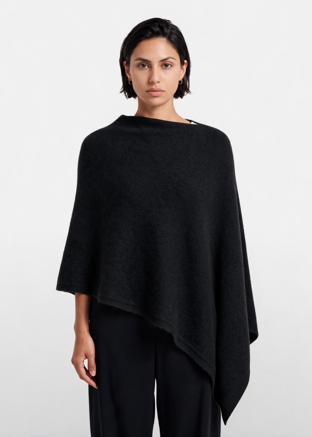 Asymmetrical Knitted Cape Poncho Black