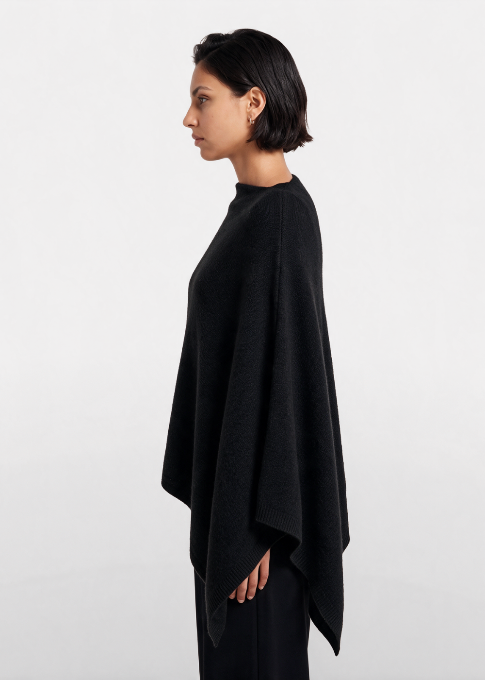 Asymmetrical Knitted Cape Poncho Black