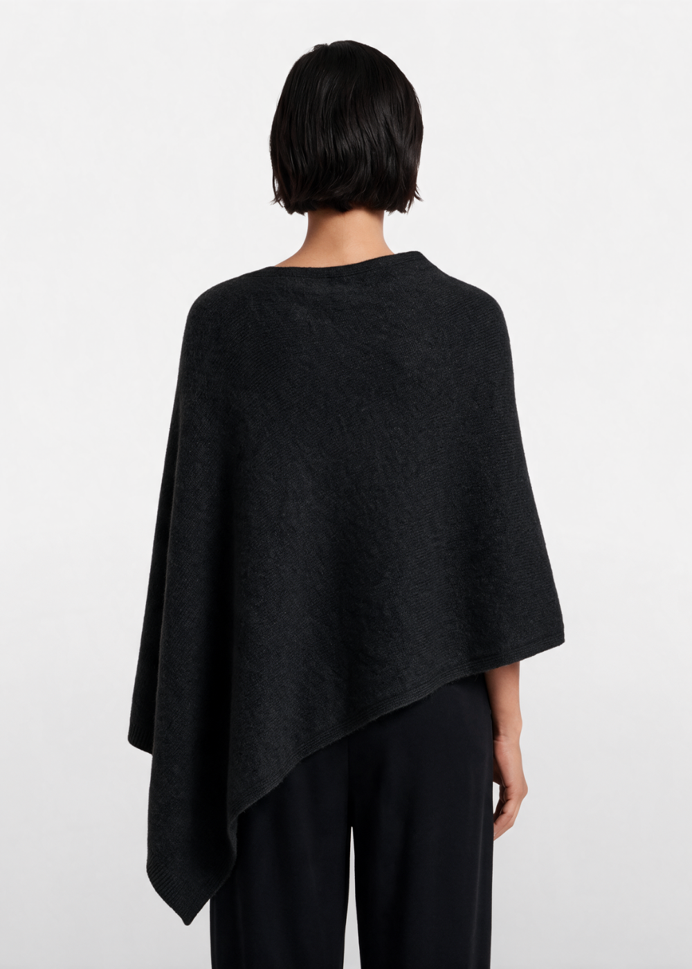 Asymmetrical Knitted Cape Poncho Black