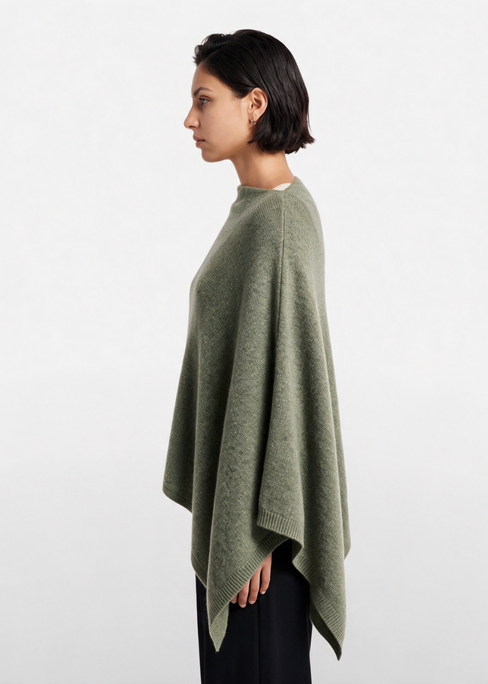 Asymmetrical Knitted Cape Poncho Khaki