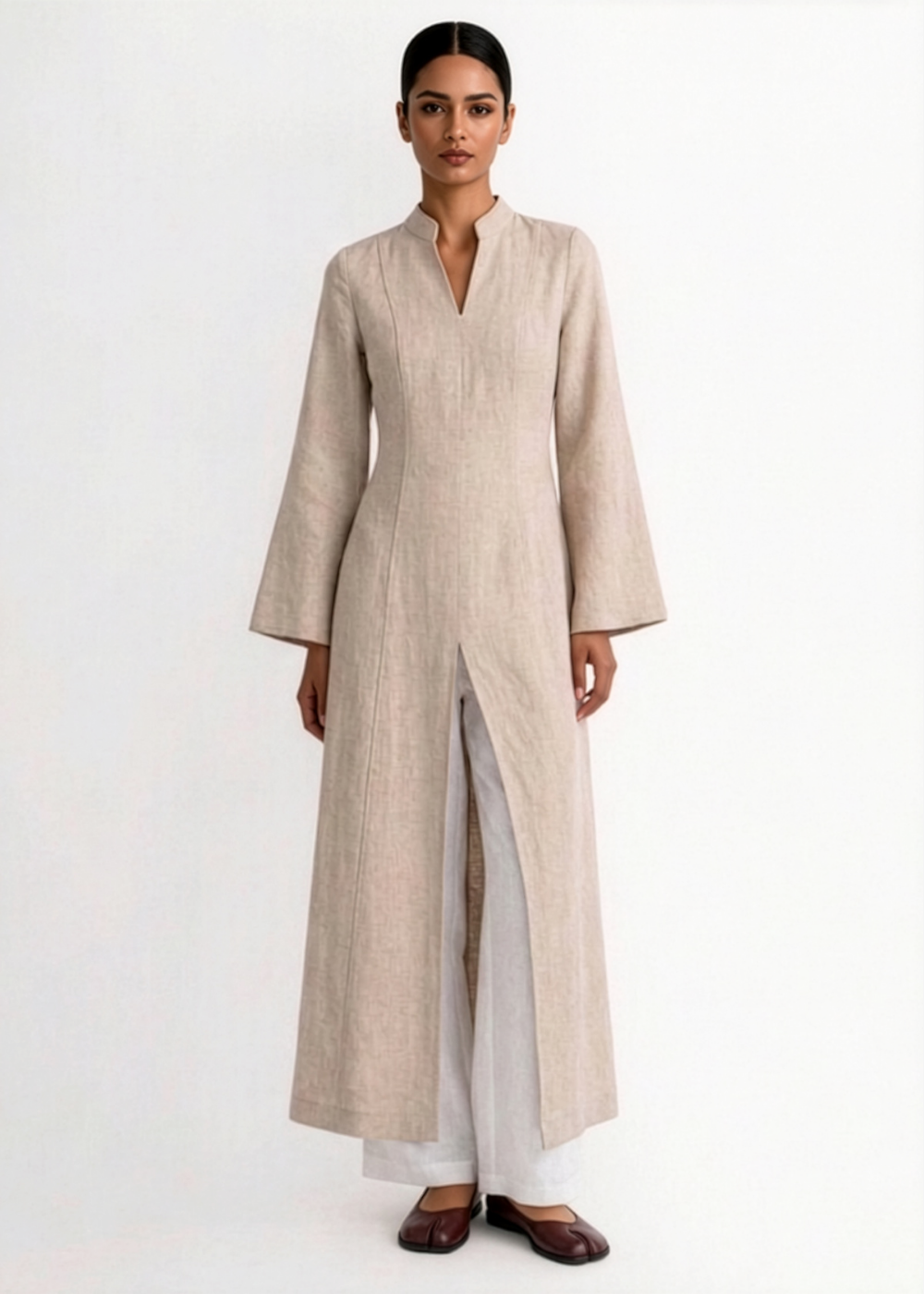 Robe fendue en lin - Beige