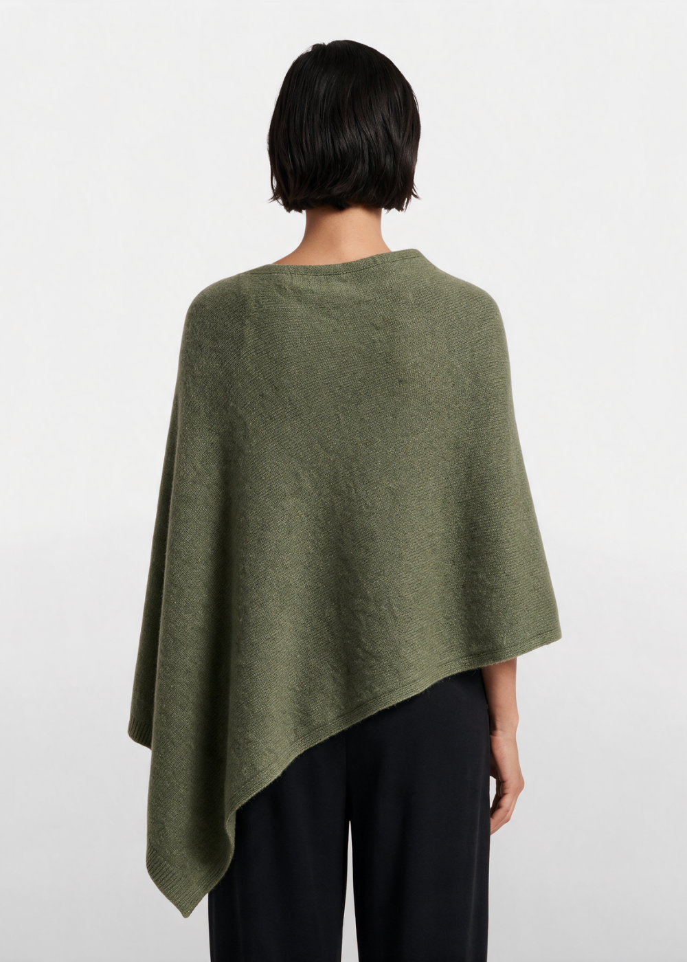 Asymmetrical Knitted Cape Poncho Khaki