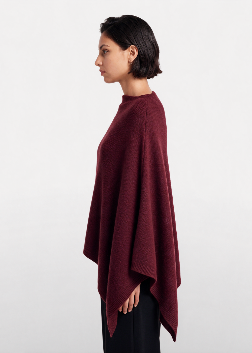 Asymmetrical Knitted Cape Poncho Wine