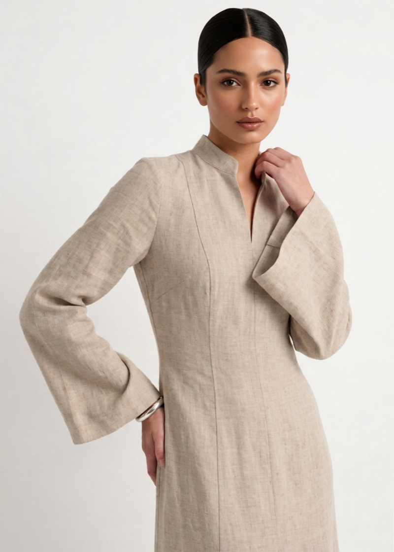 Linen Slit Dress - Beige