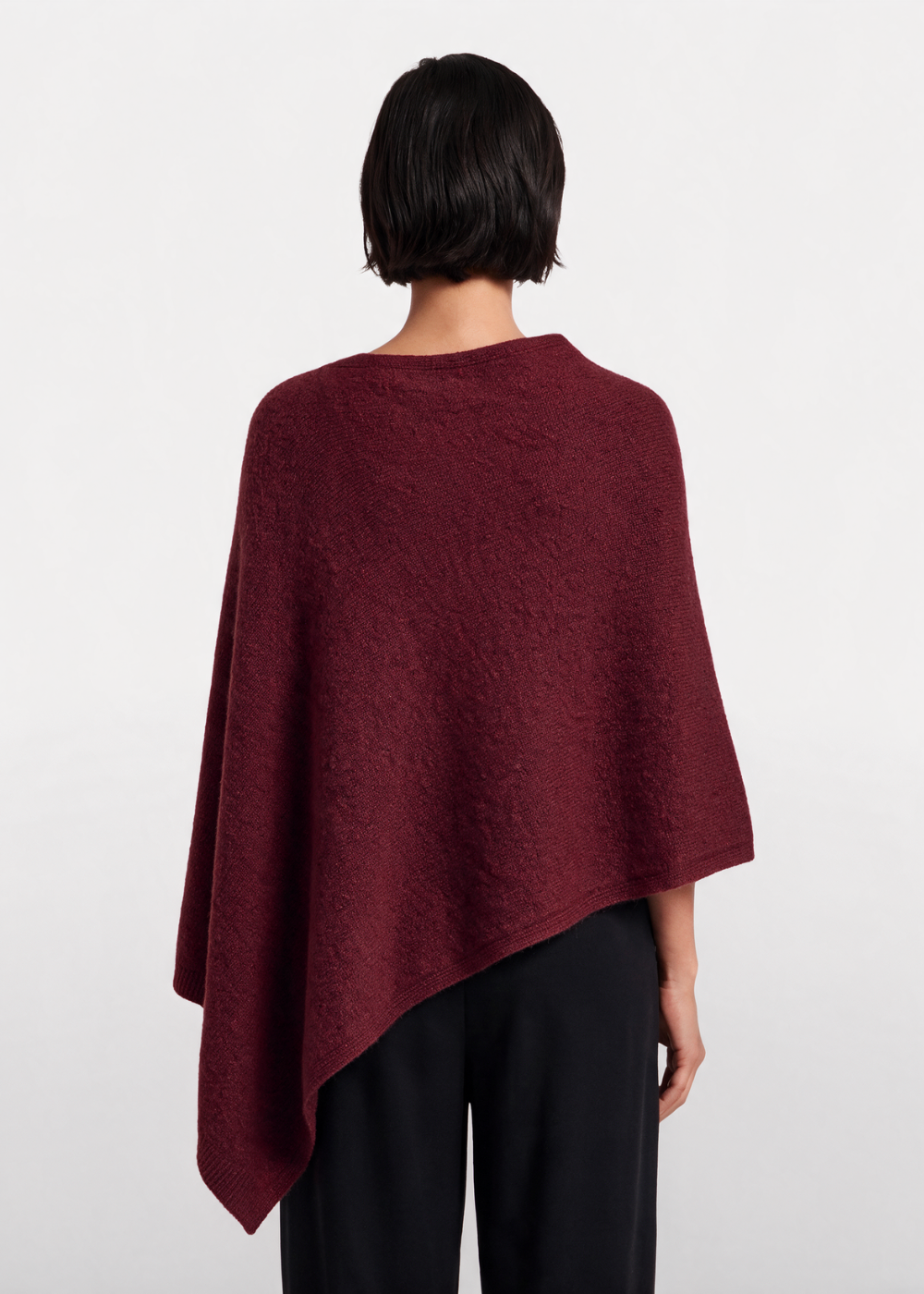 Asymmetrical Knitted Cape Poncho Wine
