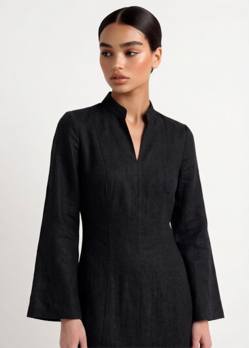 Robe en lin fendue - Noir