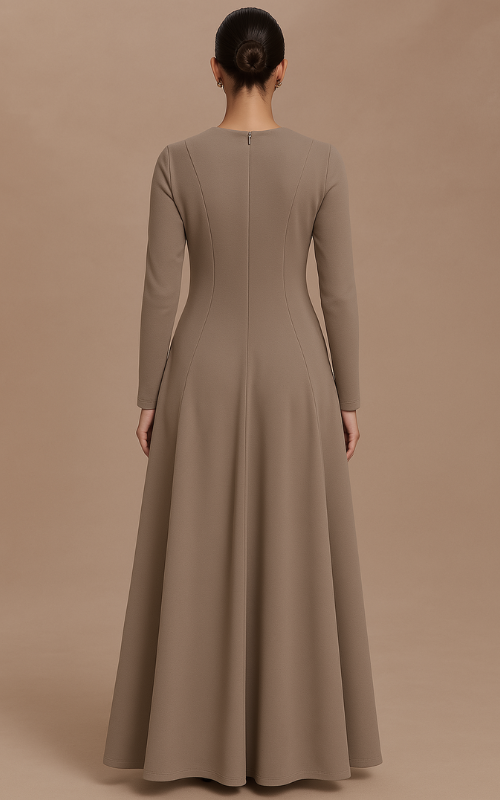Flared Long Sleeve Maxi Dress - Taupe