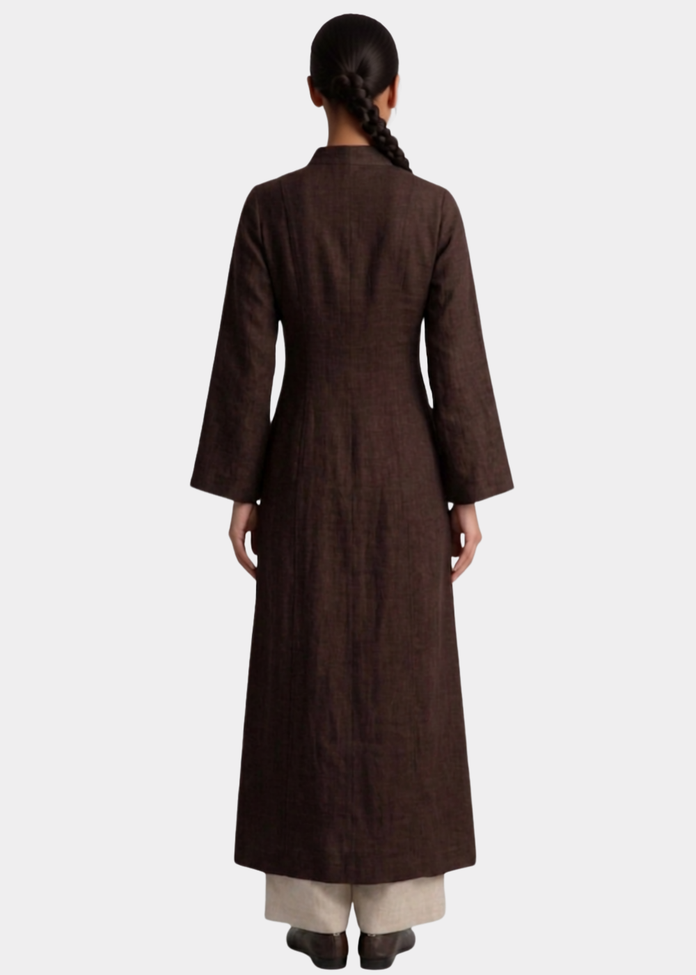 Robe fendue en lin - Chocolat