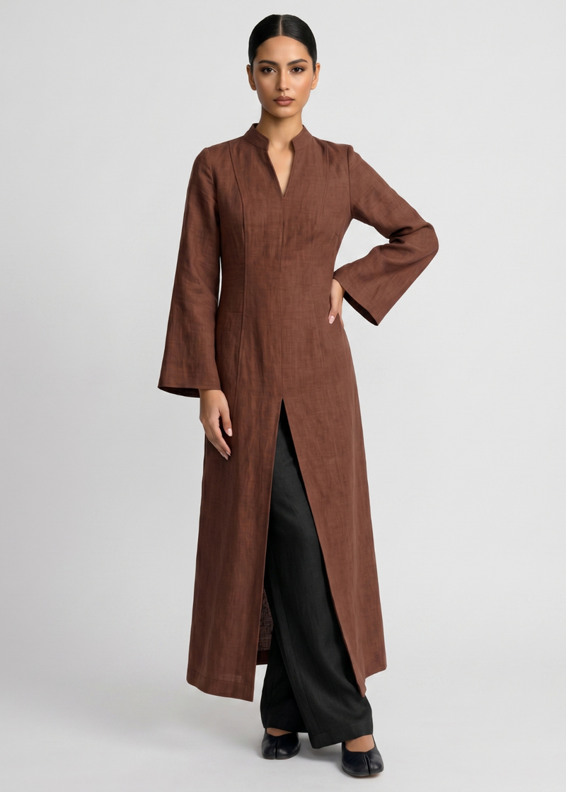 Robe fendue en lin - Orange brûlé