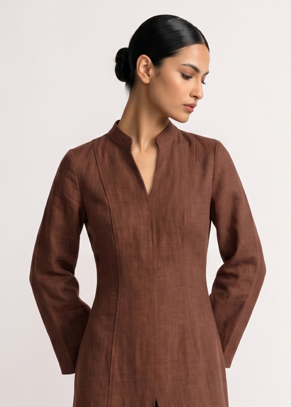 Linen Slit Dress- Burnt Orange