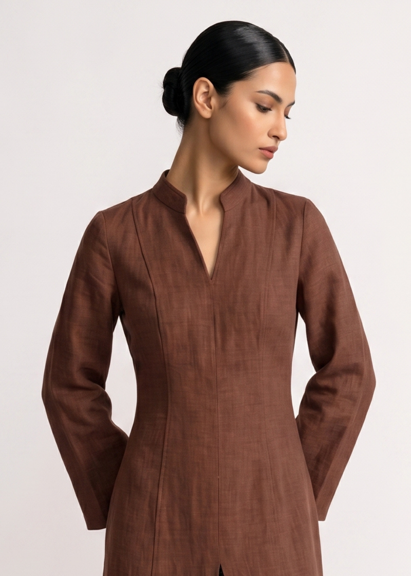 Robe fendue en lin - Orange brûlé