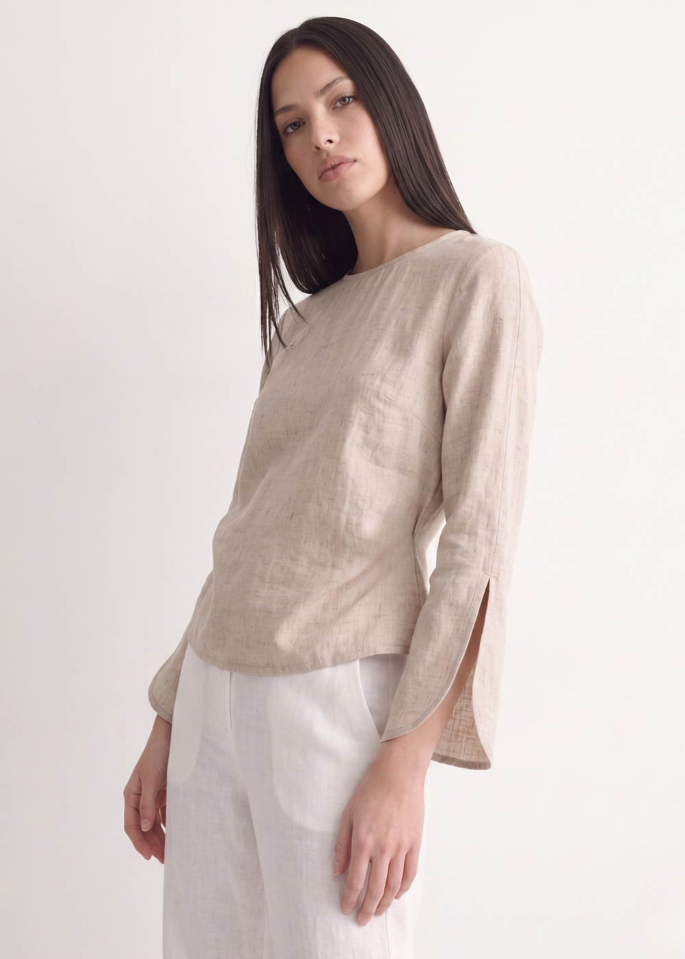 Slit Sleeve Blouse - Beige