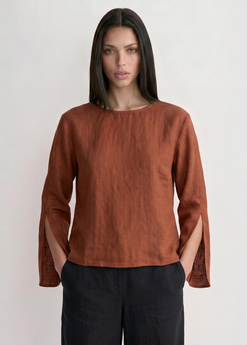 Slit Sleeve Blouse - Burnt Orange
