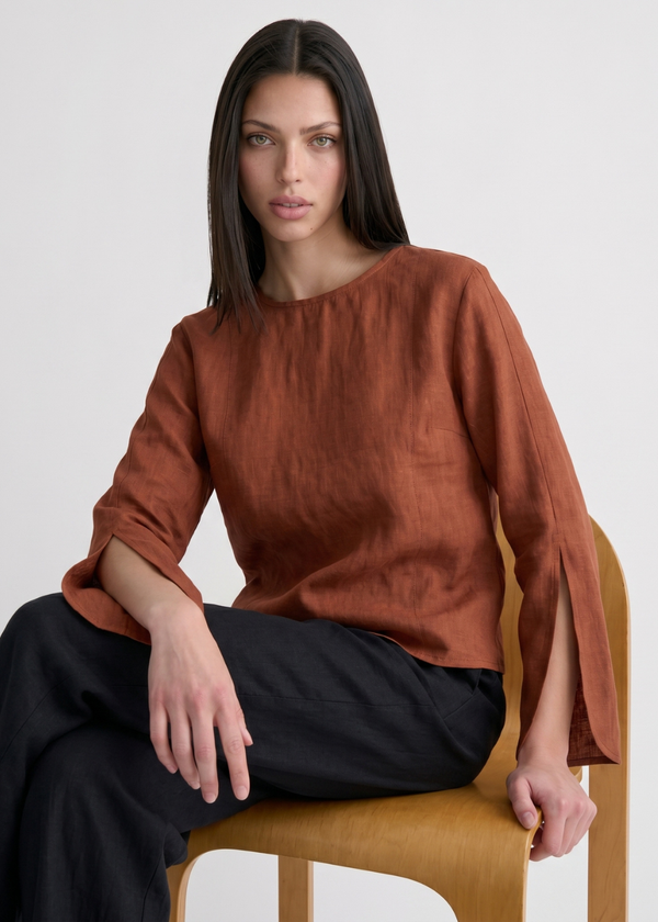 Slit Sleeve Blouse - Burnt Orange