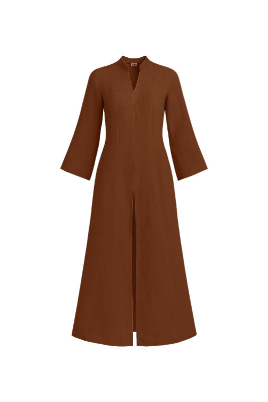Linen Slit Dress- Burnt Orange