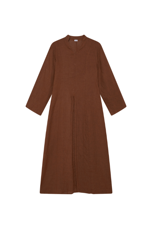 Linen Slit Dress- Burnt Orange