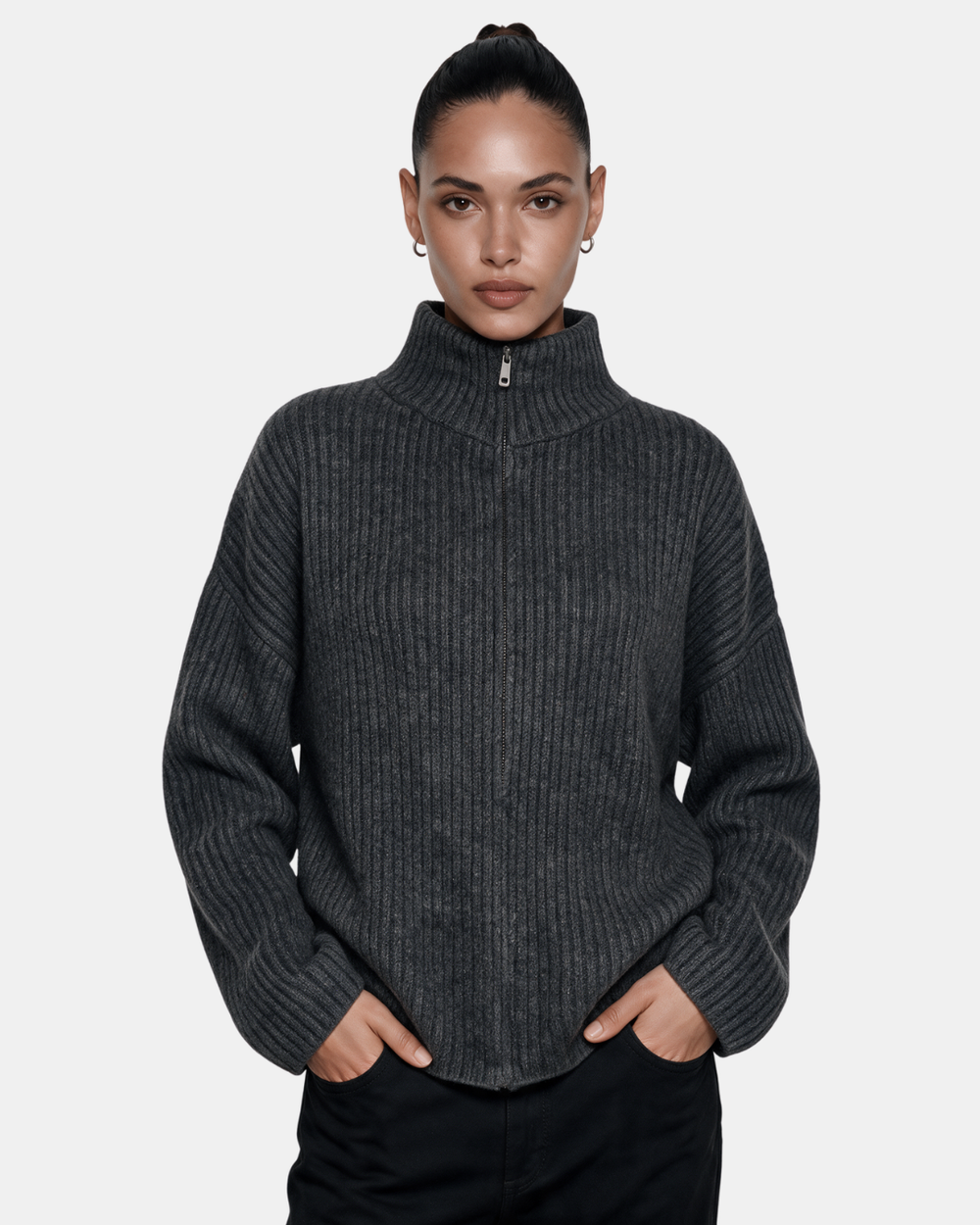 Wool Blend Zip Jacket Charcoal