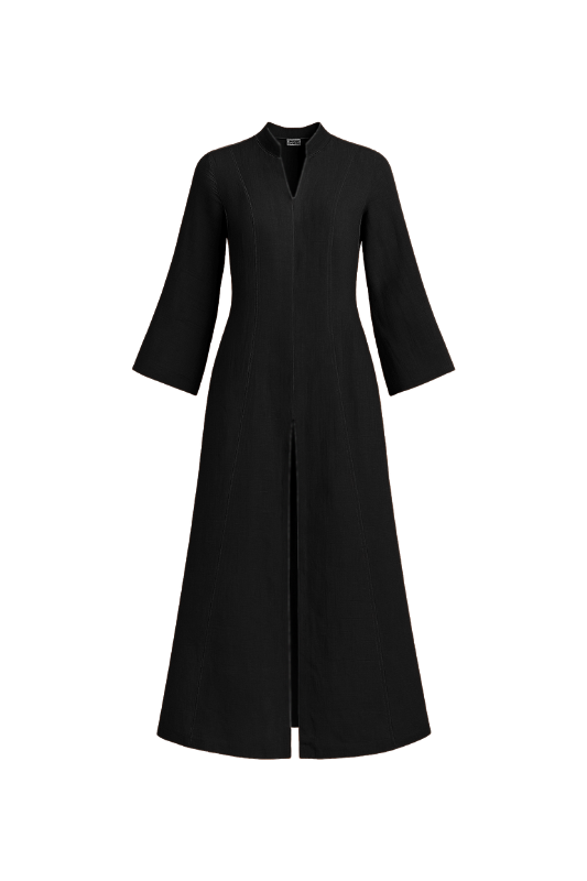 Linen Slit Dress - Black