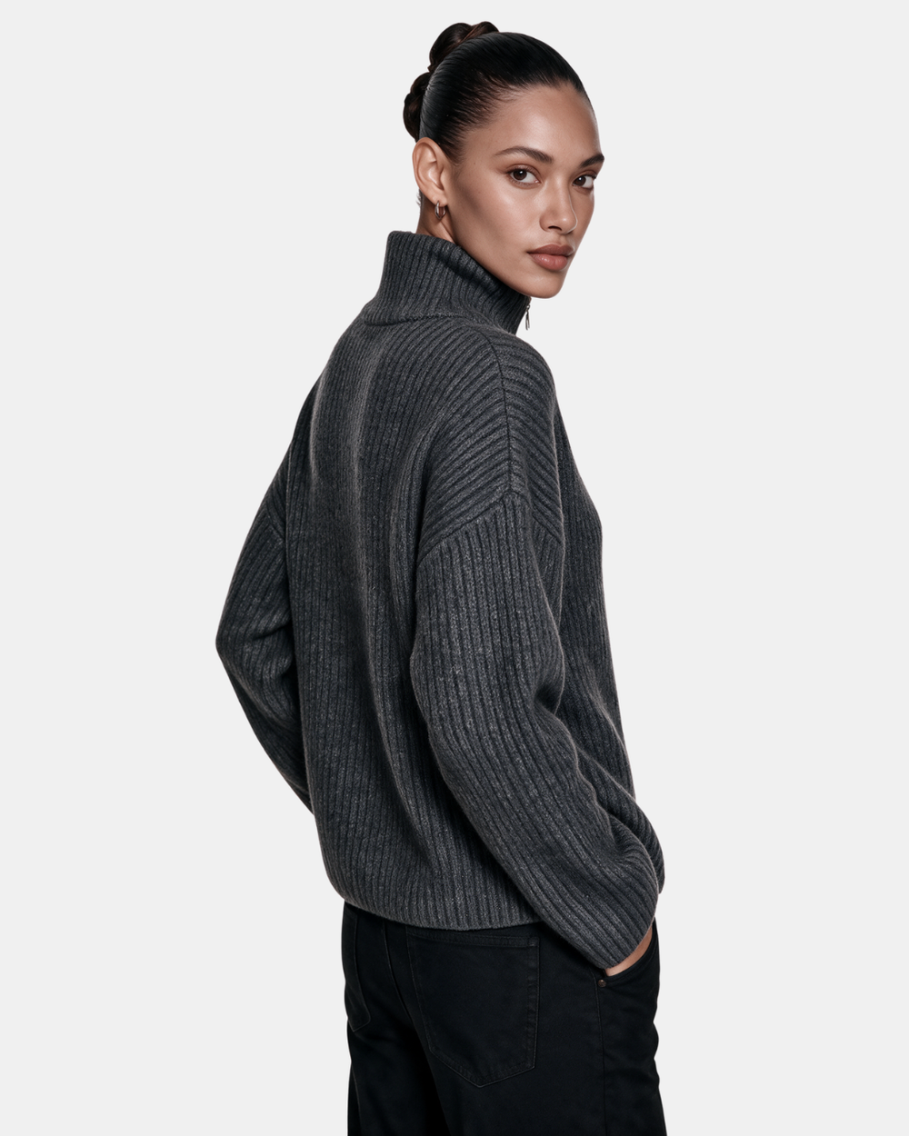 Wool Blend Zip Jacket Charcoal