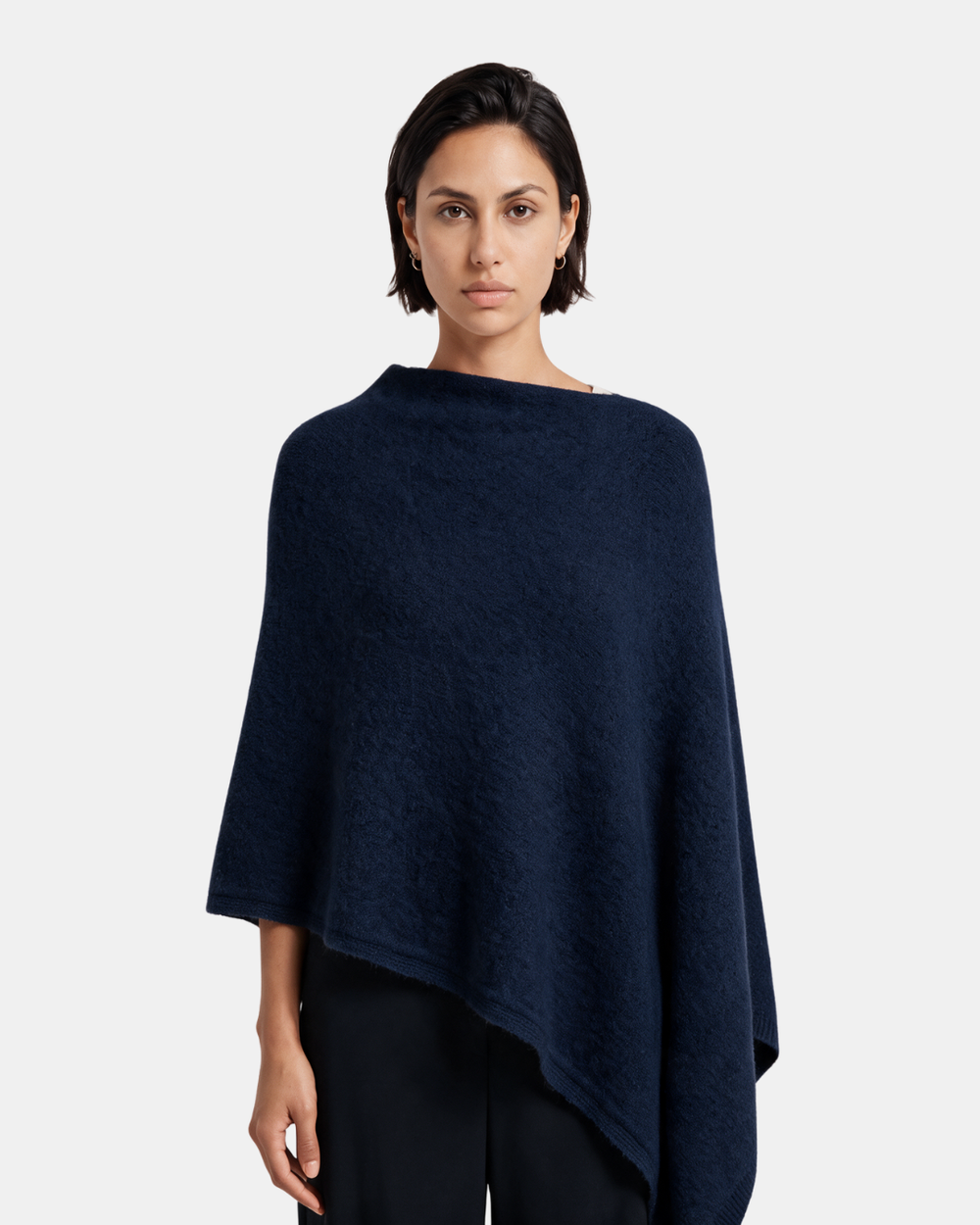 Asymmetrical Knitted Cape Poncho Navy