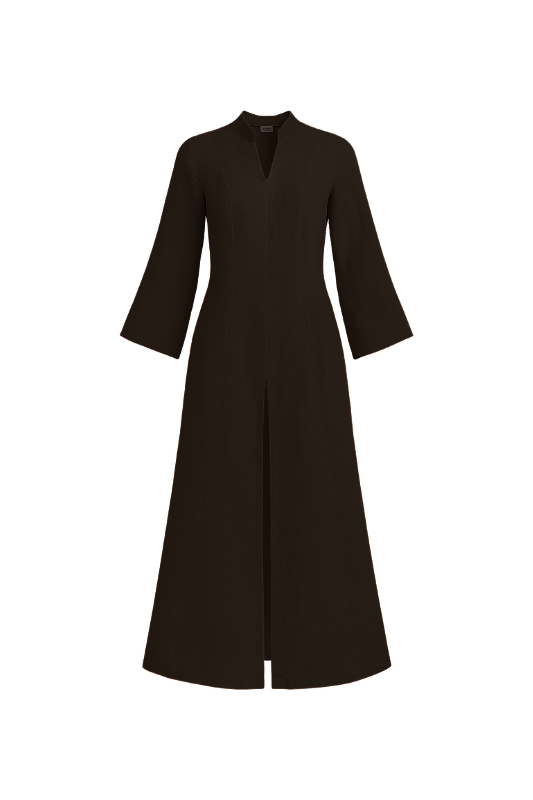 Linen Slit Dress - Chocolate