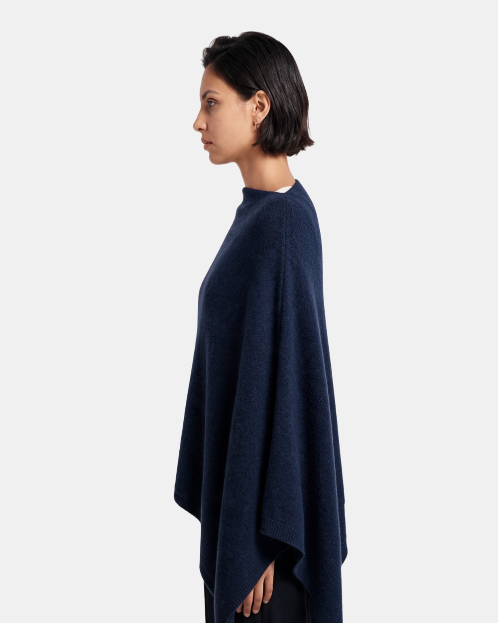 Asymmetrical Knitted Cape Poncho Navy