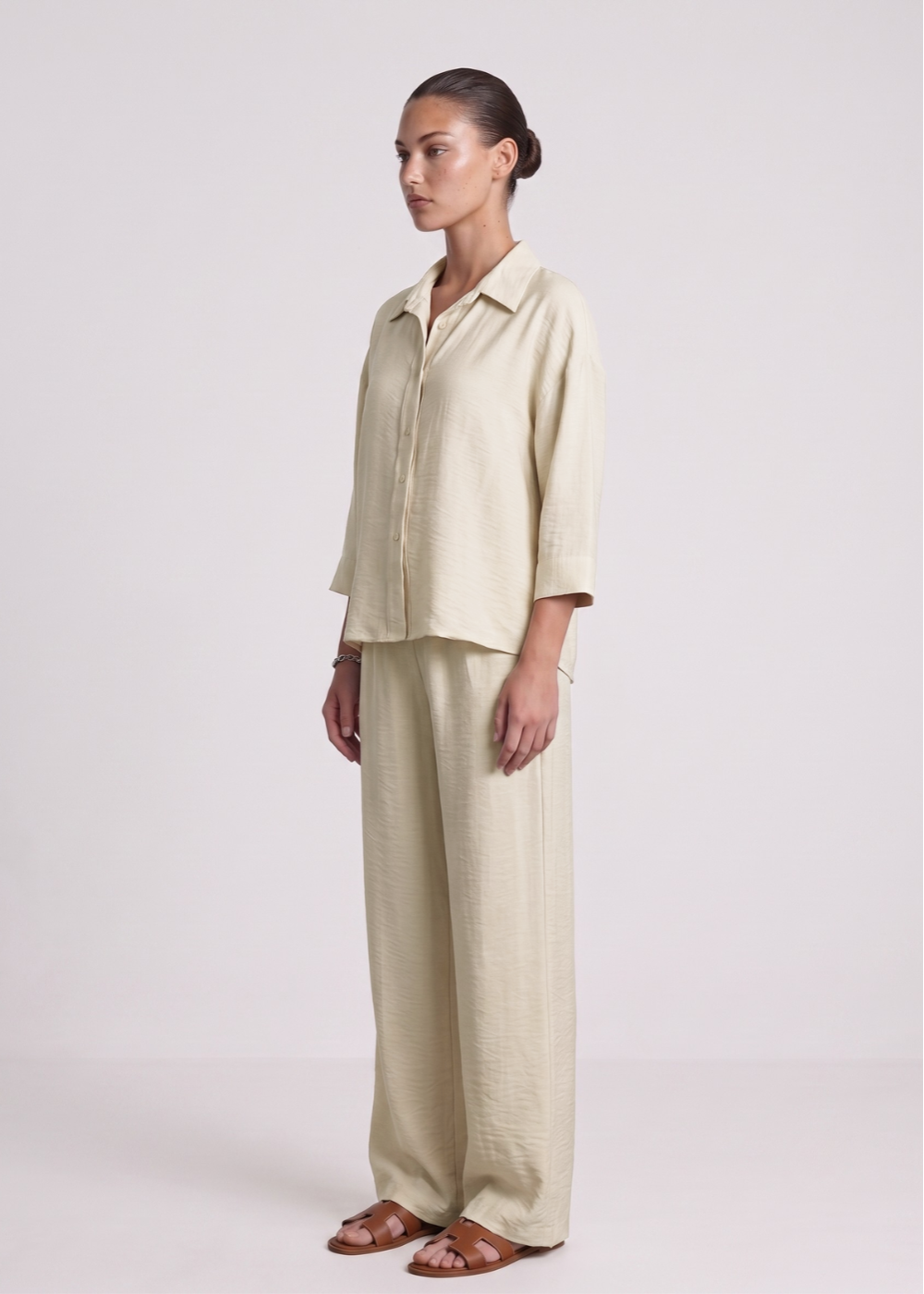 3 4Sleeve Linen Feel Set Beige