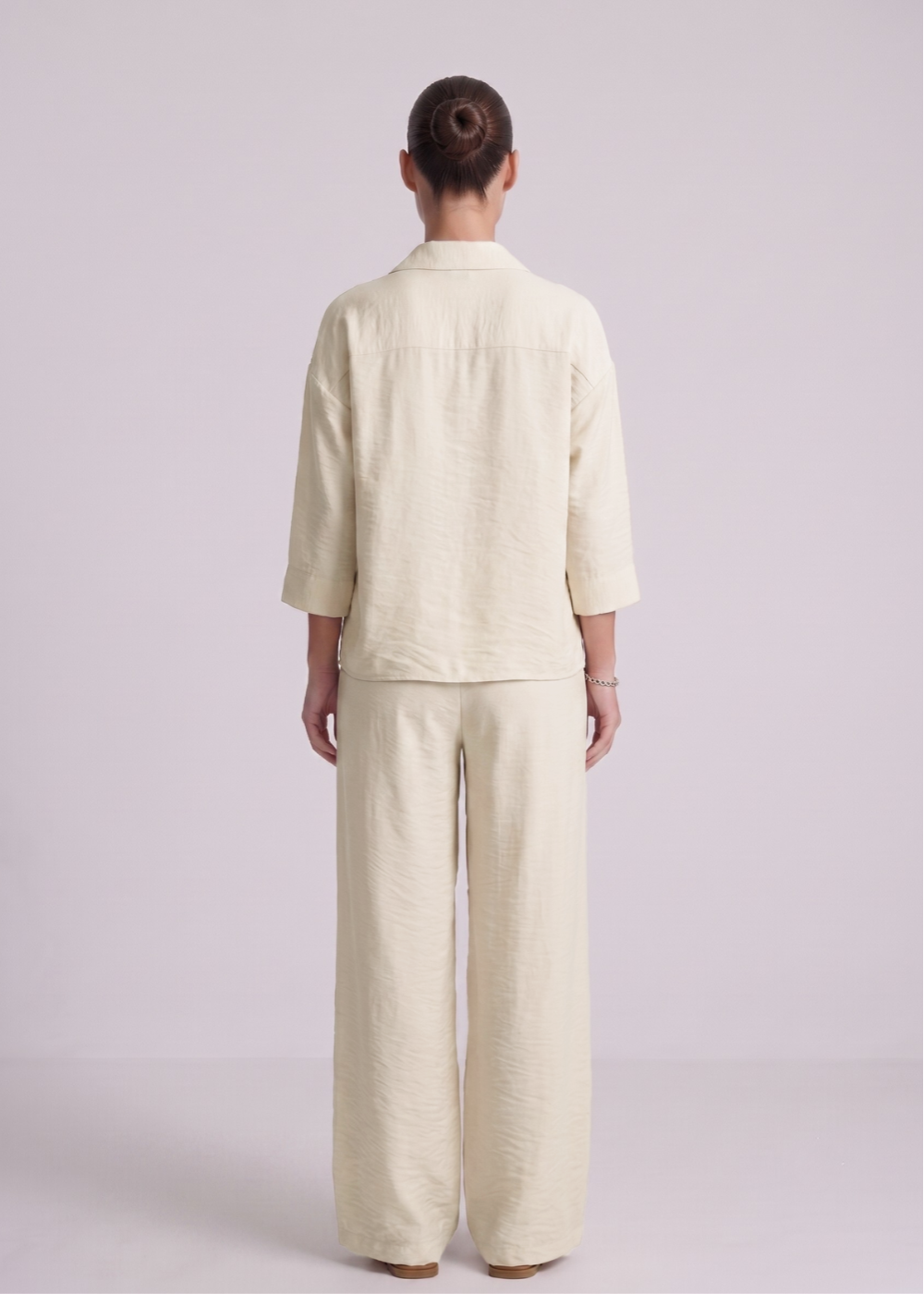 3 4Sleeve Linen Feel Set Beige