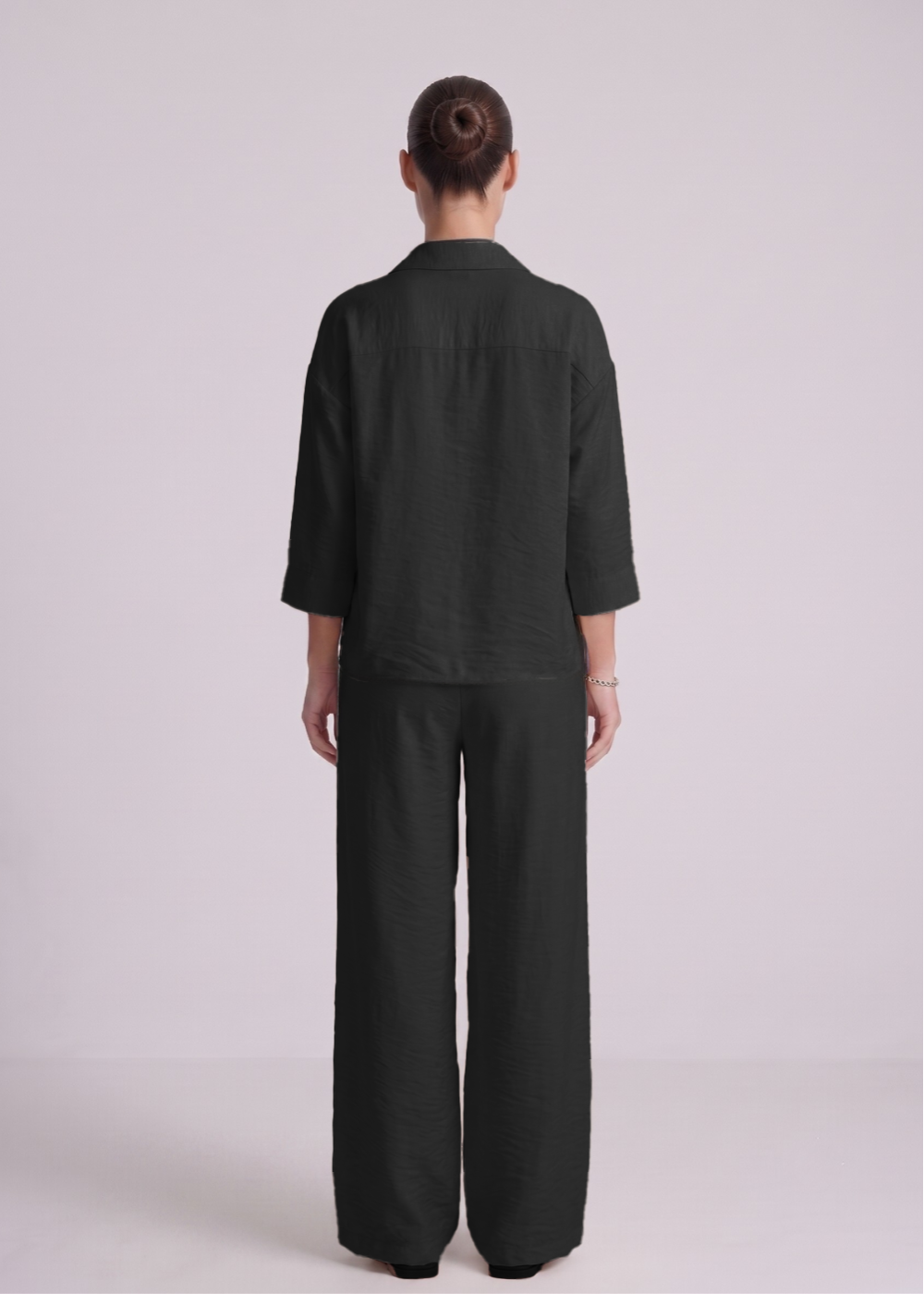 3 4Sleeve Linen Feel Set Black
