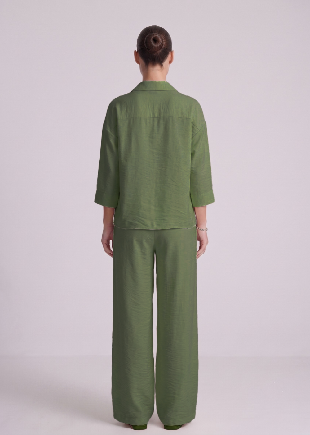 3 4Sleeve Linen Feel Set Khaki