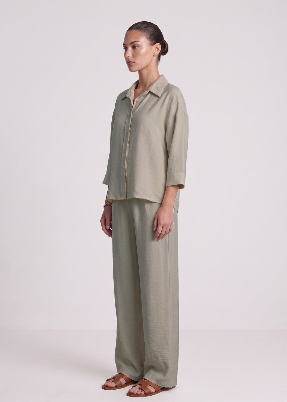 3 4Sleeve Linen Feel Set Taupe