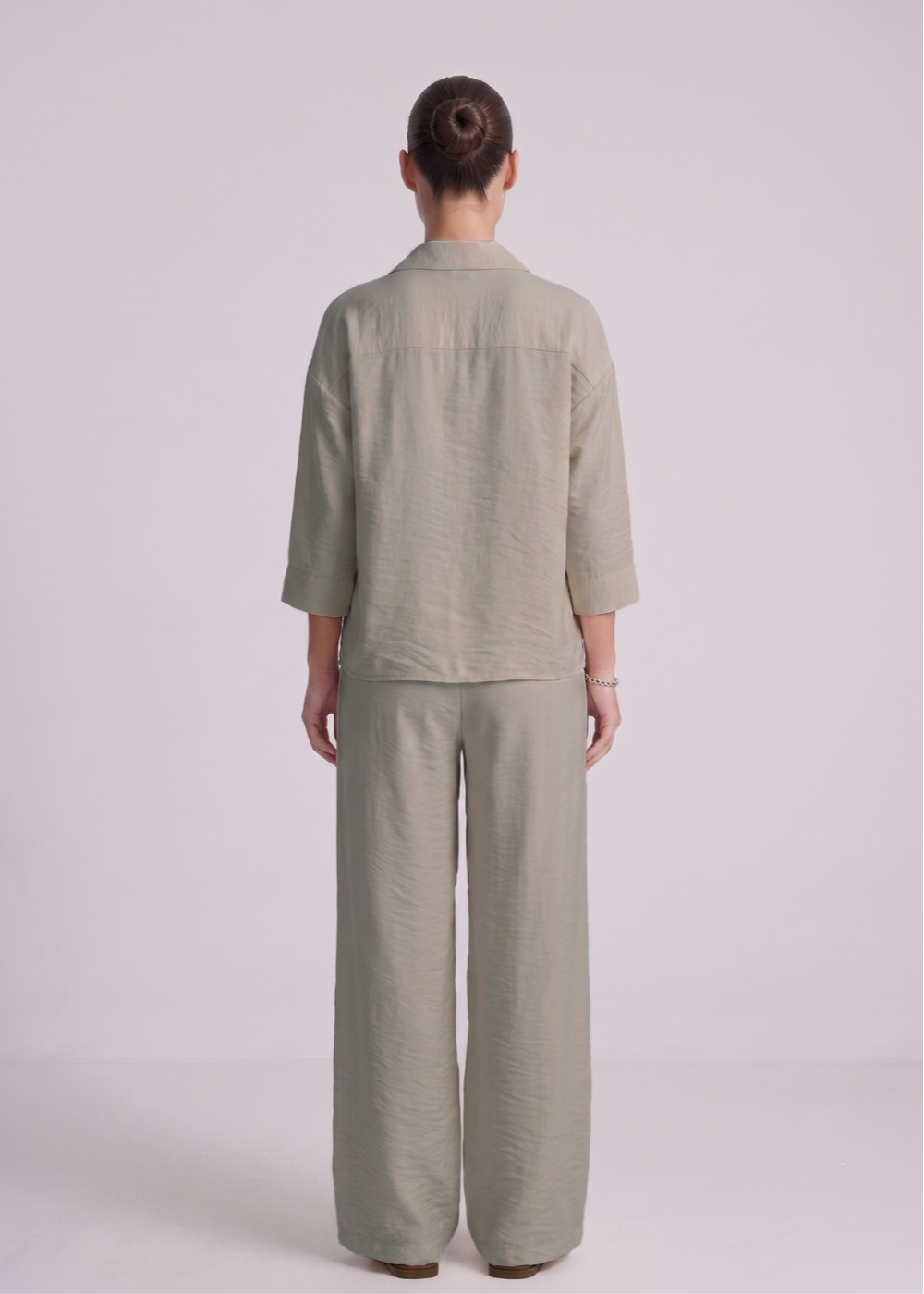 3 4Sleeve Linen Feel Set Taupe