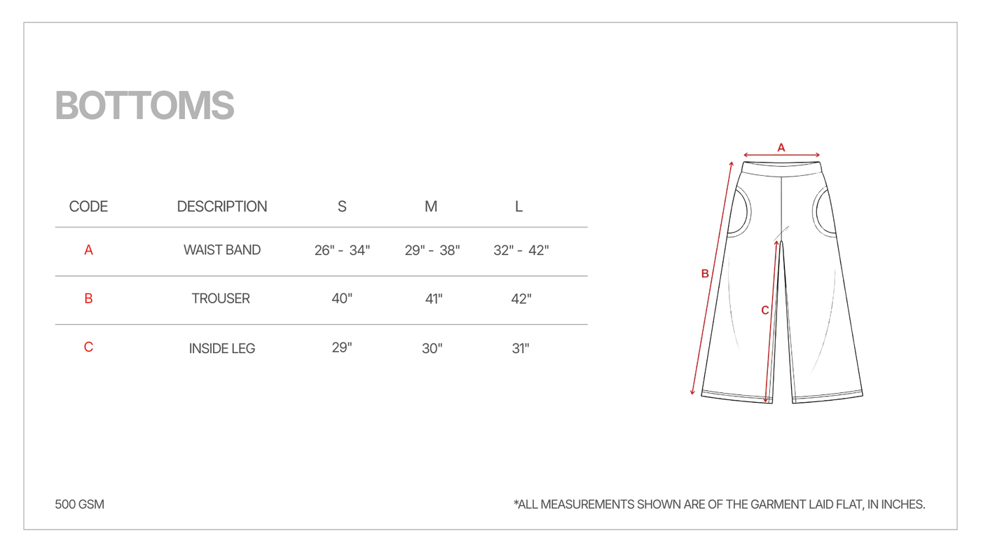 FLARED TROUSER size guide